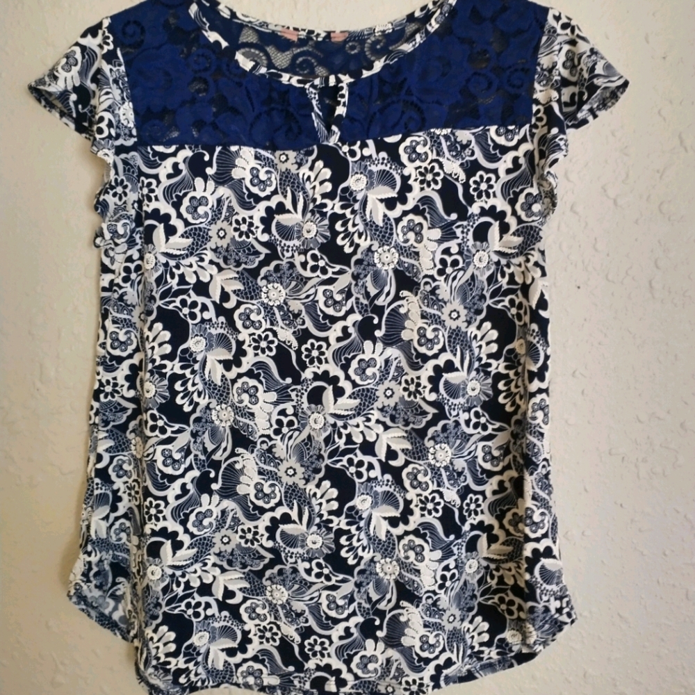 Blue and White Women's Top